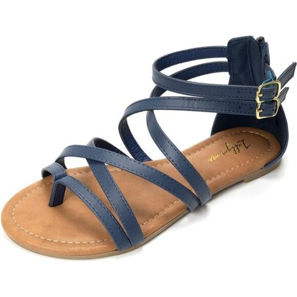 Womens gladiator sandals flat strappy fisherman thong summer slip on shoes - Picture 1 of 6